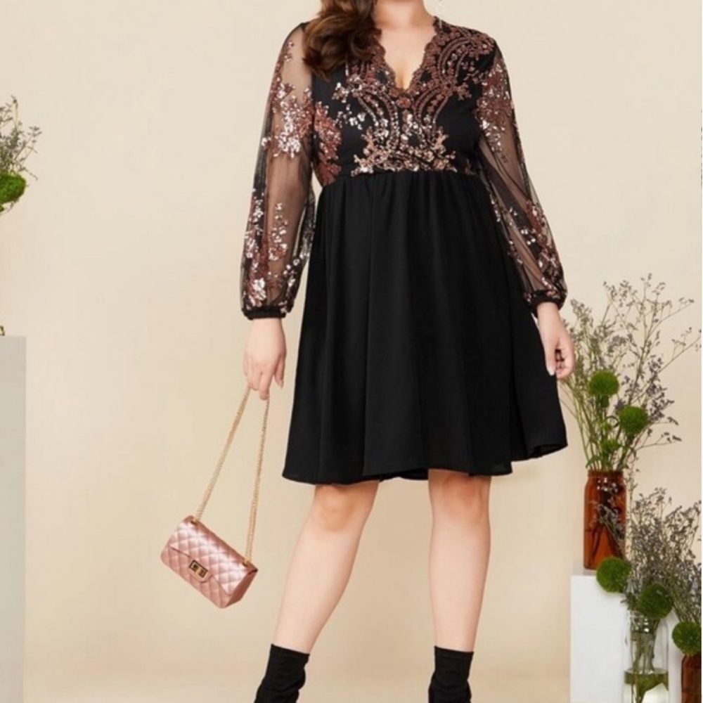 Shein Black Long Sleeve Dress with Sequin Design